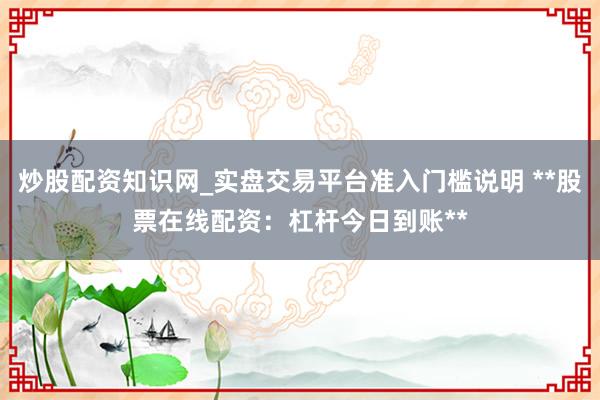 炒股配资知识网_实盘交易平台准入门槛说明 **股票在线配资：杠杆今日到账**